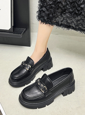 黑色小皮鞋女厚底jk女鞋英伦风一脚蹬增高单鞋2025新款春秋乐福鞋