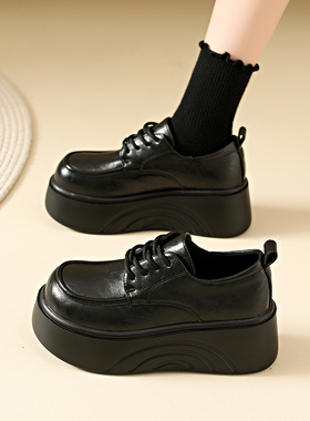 小个子增高单鞋英伦风厚底小皮鞋黑色系带乐福鞋2026新款春秋女鞋