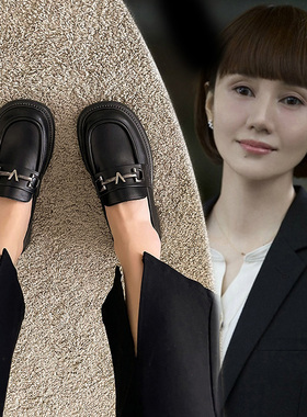 2024春秋新款女鞋英伦平底小皮鞋女一脚蹬圆头乐福鞋黑色上班单鞋