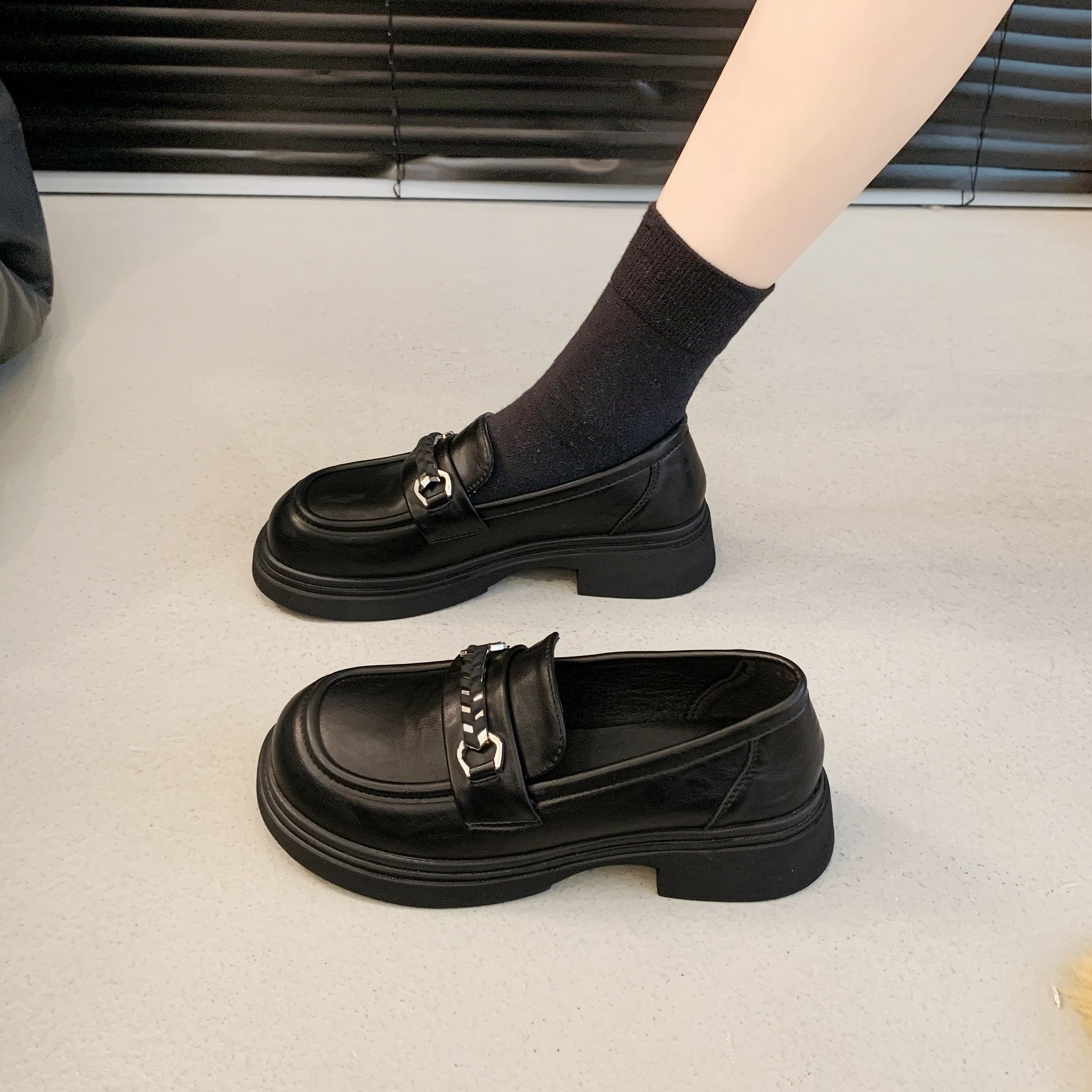 2026新款厚底乐福鞋女英伦风黑色小皮鞋jk工作鞋圆头上班春秋单鞋,女鞋,乐福鞋（豆豆鞋）,淘宝优惠券,粉丝福利购,淘宝优惠卷