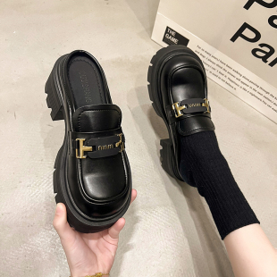 粗高跟包头拖鞋女英伦厚底半拖2025新款春夏女鞋小个子增高穆勒鞋