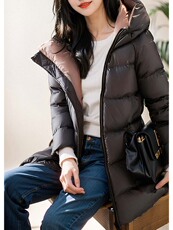 Набивные ткани 双面羽绒服女短款冬季2023新款加厚轻便保暖白鸭绒连帽面包服外套