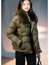 Набивные ткани 优雅保暖气质小翻领白鸭绒羽绒服女装2023年冬季显瘦兔毛毛领外套
