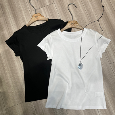 DW2025百搭洋气夏日套头丝光棉滑圆领t恤女简约百搭款体恤女763