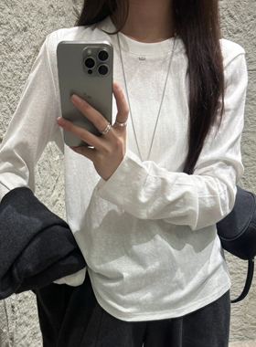 显瘦简约纯色百搭雪花棉长袖T恤女秋冬打底白色中领上衣8150