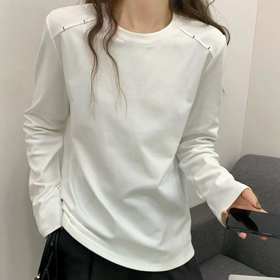 DW2025秋冬新款时尚洋气肩部刺绣时尚百搭打底衫长袖T恤女7307