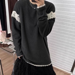 蕾丝拼接软糯盖屁股上衣7522 女冬款 DW德绒高级厚实中长款 打底衫