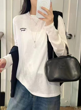 DW雪花棉不粘毛腊肠小狗刺绣圆领长袖T恤衫女秋韩系百搭上衣8267