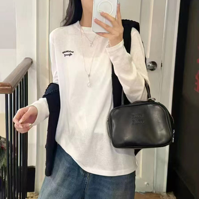 DW雪花棉不粘毛腊肠小狗刺绣圆领长袖T恤衫女秋韩系百搭上衣8267