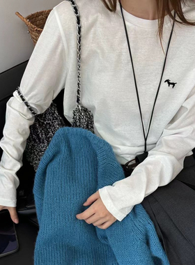 2025秋季洋气高级感百搭薄款打底T恤女小狗刺绣长袖上衣7951