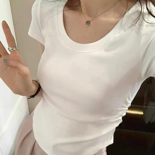DW2025春夏季 7188 紧身洋气棉质t恤女新款 显瘦小众显胸打底衫
