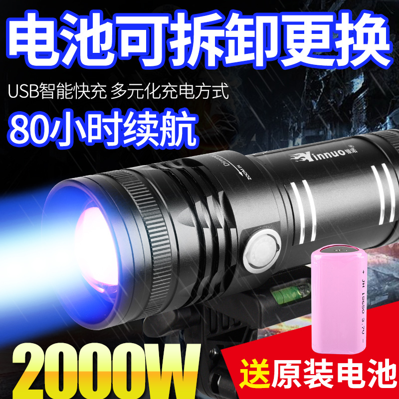 夜钓灯钓鱼灯紫光台钓超亮氙气大功率鱼灯蓝光电筒强光2000W夜光