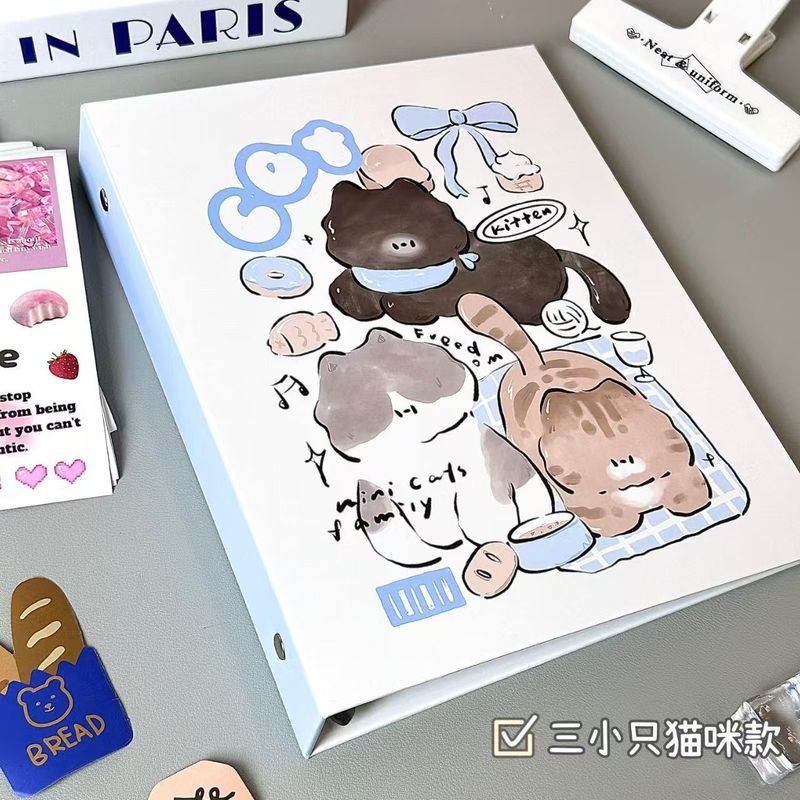 三只小猫A5四宫格卡册高颜值ins风活页明星内页牧卡册爱豆蓝色