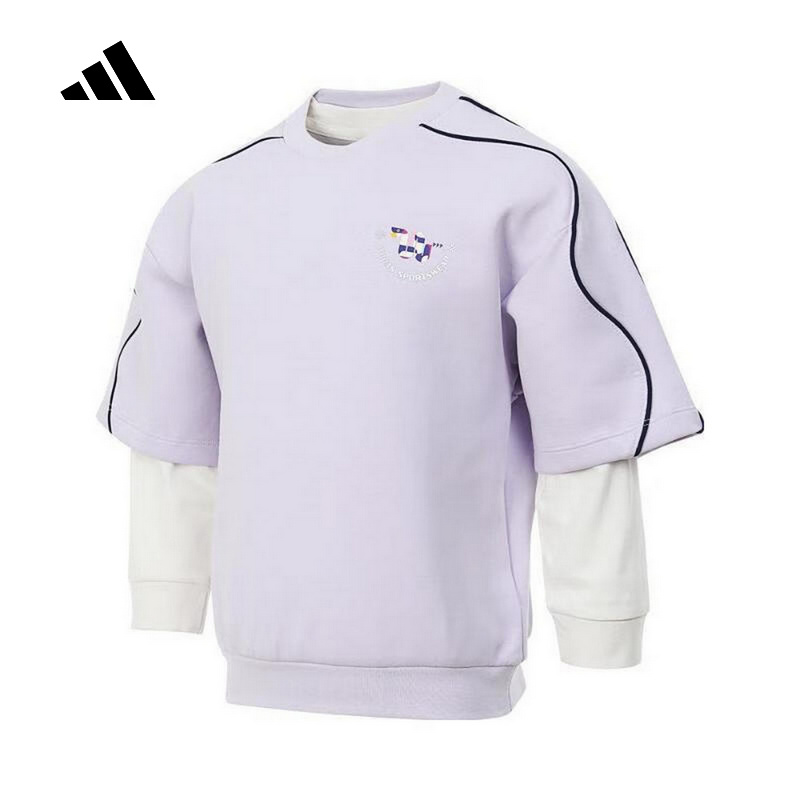 Adidas阿迪达斯新款二合一卫衣女小童休闲舒适透气圆领绒衫JM5838
