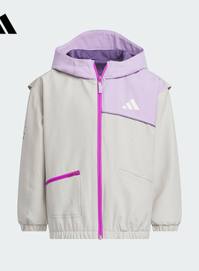 adidas阿迪达斯小童拒水都市机能风连帽外套2025秋梭织夹克KC5329