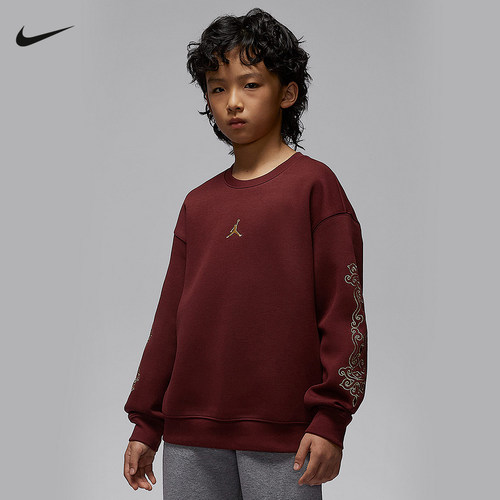 Nike耐克JORDAN大童26新款套头针织圆领休闲刺绣卫衣IR8375-644
