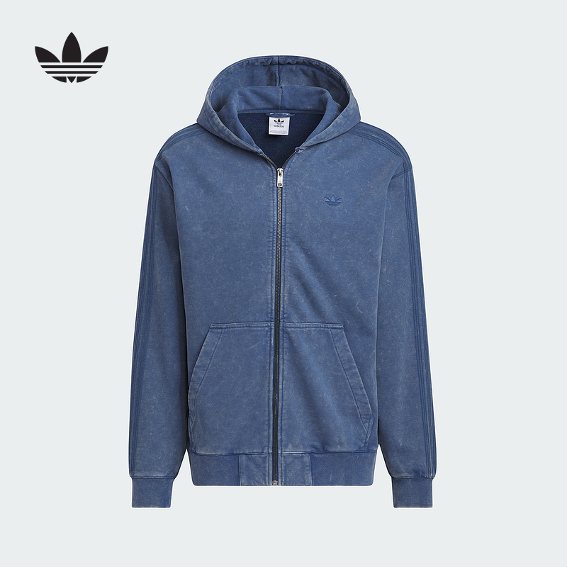 adidas阿迪达斯三叶草水洗感夹克2025春男袋鼠口袋连帽外套