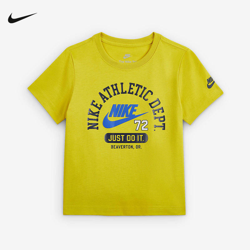 NIKE耐克男女幼童棉T恤夏季新款休闲圆领图案印花短袖IO6124-726