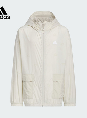 阿迪达斯儿童装2025新款男女大童连帽皮肤衣上衣轻薄外套IT4034