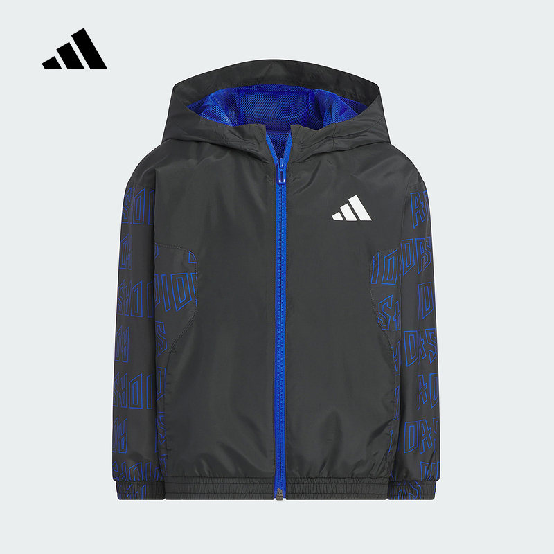 adidas阿迪达斯小童拒水连帽外套2025秋SPORTSWEAR梭织夹克KC5986