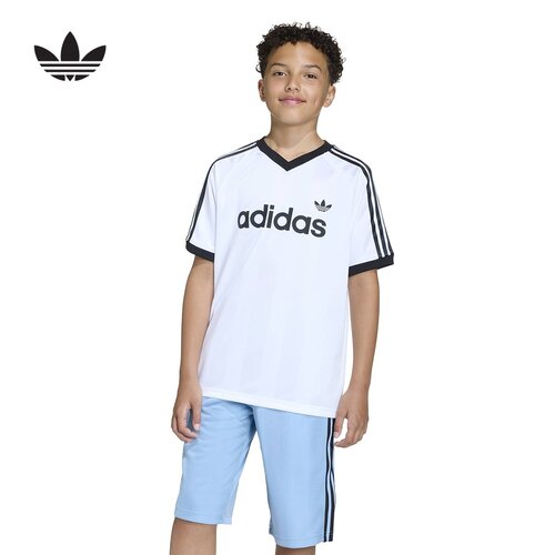 adidas阿迪达斯男女大童三叶草V领T恤2026夏足球风短袖上衣KE2841