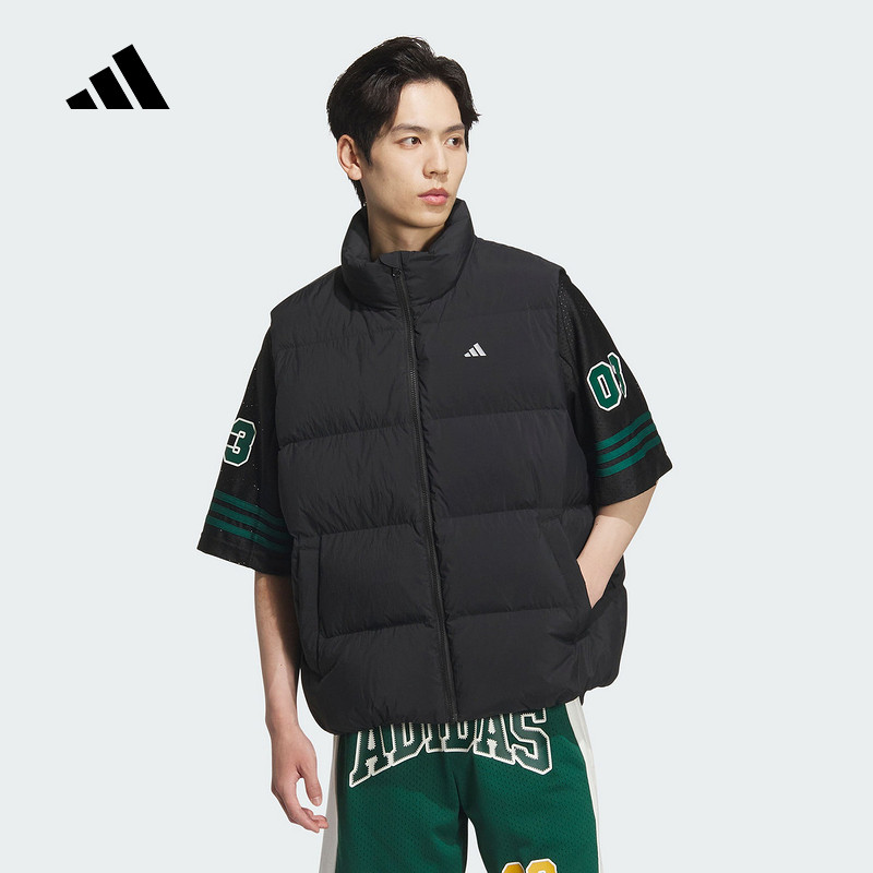 adidas阿迪达斯鸭绒马甲2024冬男轻质篮球廓形立领羽绒背心JC6822