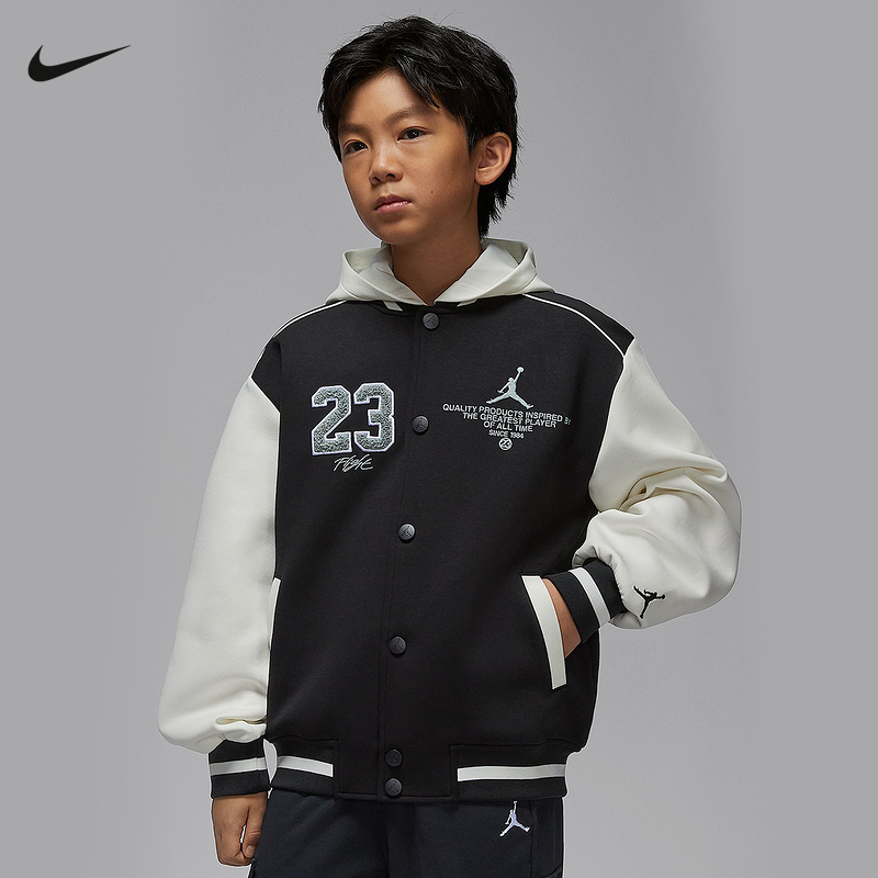 Nike耐克男女童针织夹克25秋新款Jordan刺绣棒球服外套IO2560-036