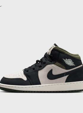 Jordan耐克大童鞋女AJ1黑白灰复古篮球鞋中帮休闲板鞋HV4399-102