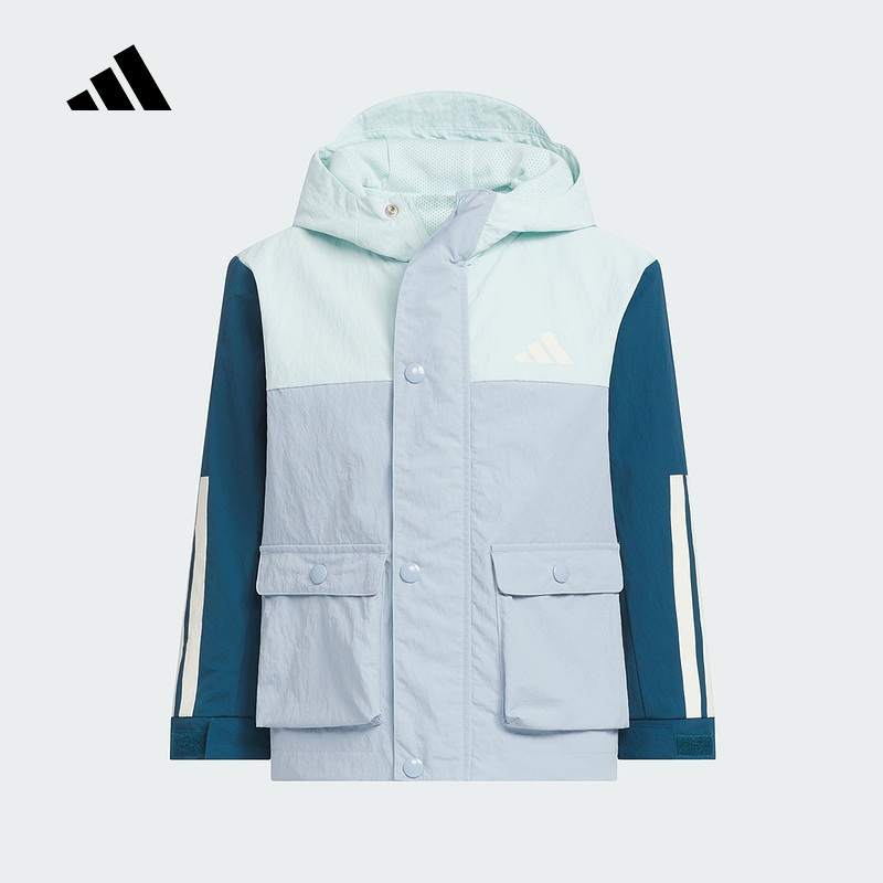 adidas阿迪达斯男小童拒水防风宽松连帽外套2025秋梭织夹克KR8348