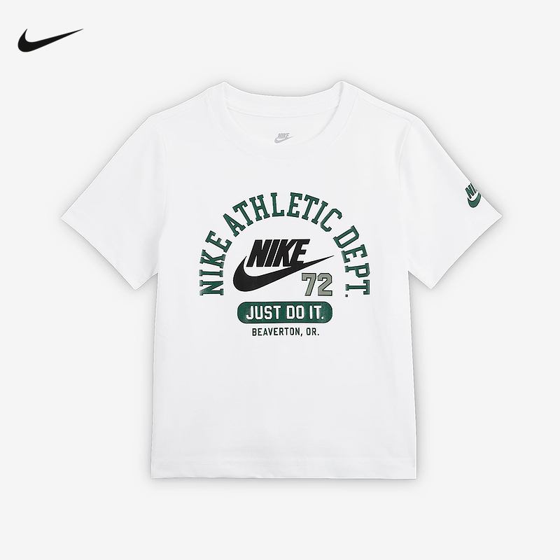NIKE耐克男女幼童棉T恤夏季新款休闲圆领图案印花短袖IO6124-100