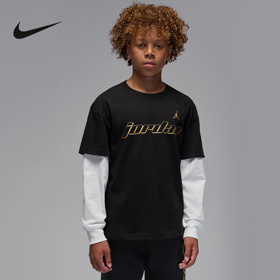 Nike耐克男童新款时尚休闲舒适运动透气宽松长袖T恤IO6177-010