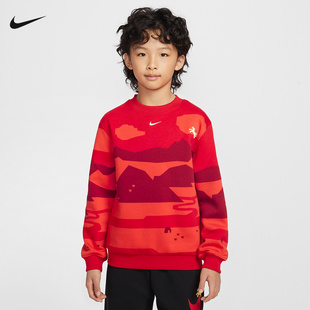NIKE耐克红色卫衣男女童马年新年款CNY大童加绒运动衫IQ3930-657
