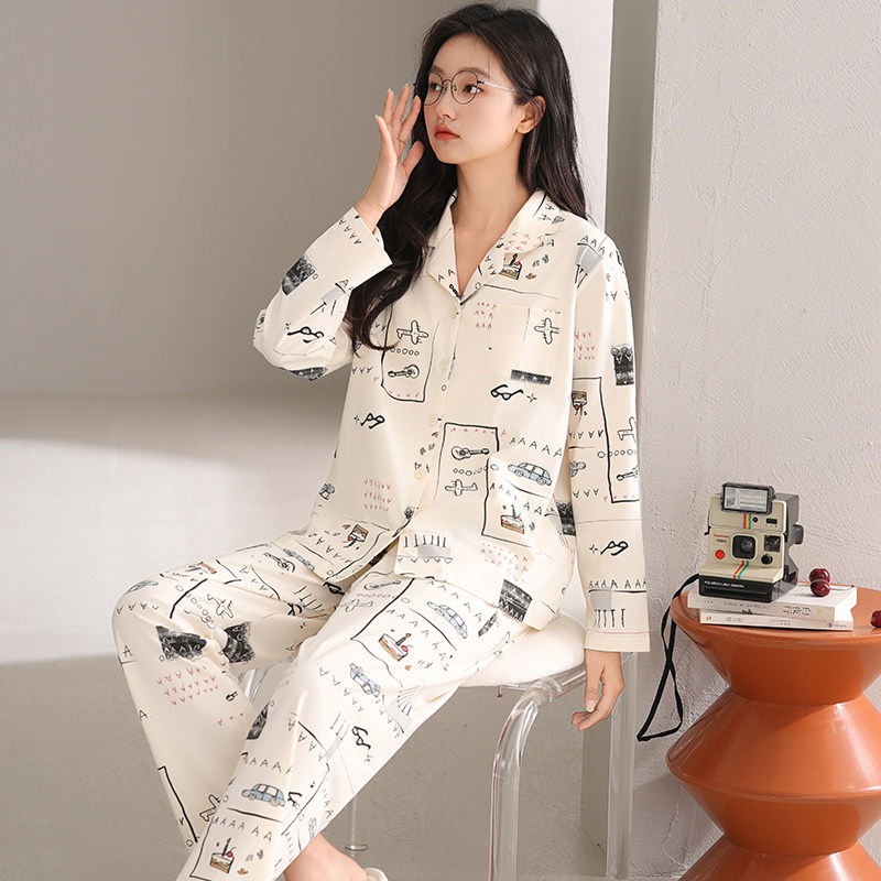 赫莉丝特睡衣女纯棉春秋款带胸垫