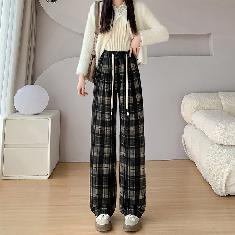 暮纯霏 高腰格子直筒裤女春季通勤风垂感宽松阔腿休闲裤,女装/女士精品,休闲裤,淘宝优惠券,粉丝福利购,淘宝优惠卷