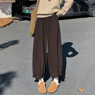 加绒加厚毛呢花苞九分裤2025秋冬新款小个子高腰显瘦木耳边灯笼裤