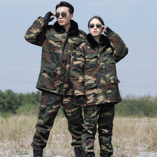 盾郎盾郎迷彩棉衣棉裤 男女户外防寒服加厚保暖军大衣绿花棉袄套装
