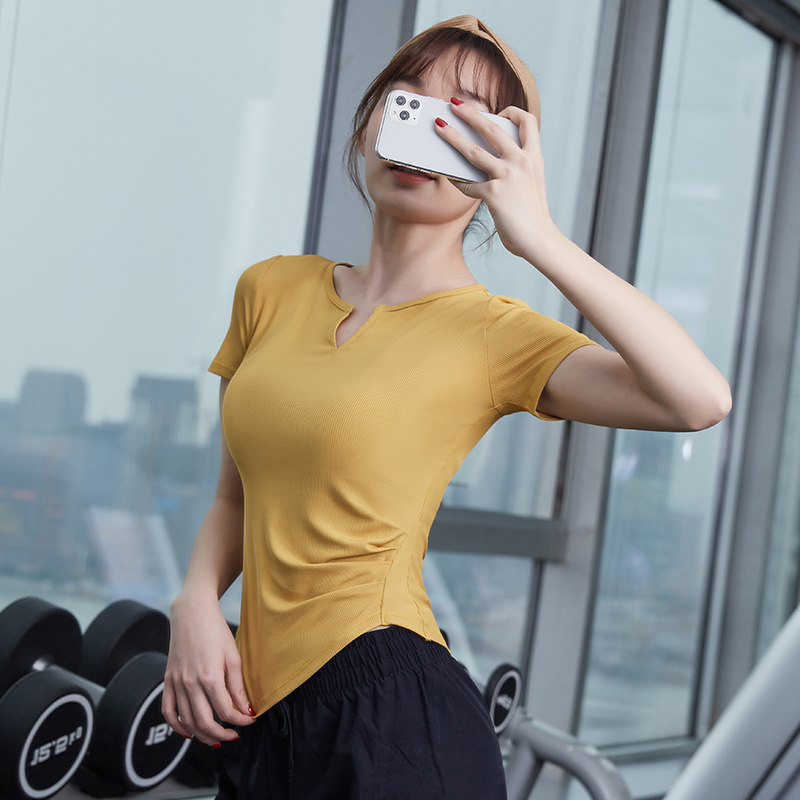 健身服女春夏季网红跑步衣服性感紧身运动上衣短袖专业训练瑜伽服