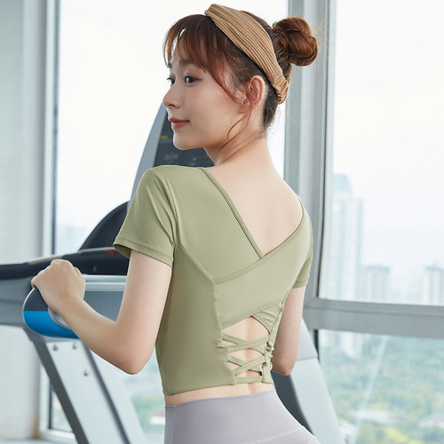 瑜伽服女新款短袖美背紧身透气