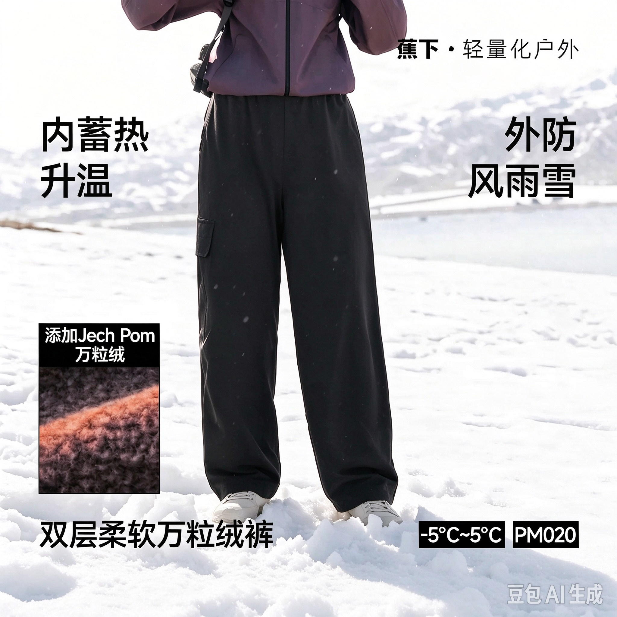 蕉下双层保暖万粒绒直筒裤女加厚摇粒绒保暖东北外穿棉裤滑雪长裤