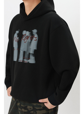 FFM-studio美式人物虚化印花卫衣复古街头情侣帽衫宽松