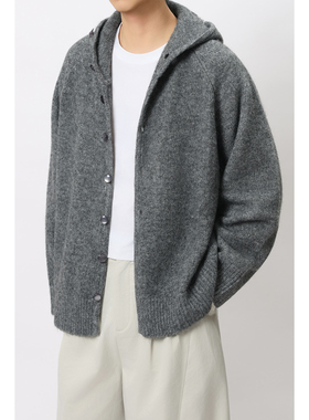 FFM-studio软糯连帽毛衣猫眼纽扣老钱风百搭上衣男女同款毛衣开衫