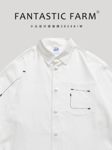FFM-studio 日系青年新款潮流刺绣宽松休闲短袖衬衫