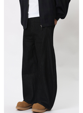 FFM-studio原牛弯刀牛仔裤结构分割线阔腿裤男女同款cleanfit