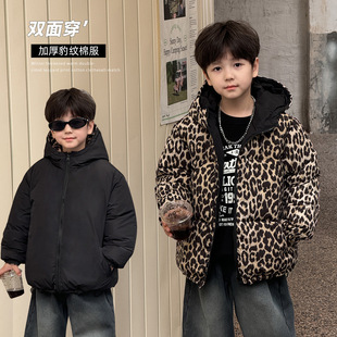童酷2025儿童冬款湖州织里童装韩版加厚外套豹纹双面穿男童棉服潮