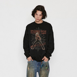 MOKACME复古做旧破洞水洗vintage风杀死比尔电影印花纯棉卫衣男女