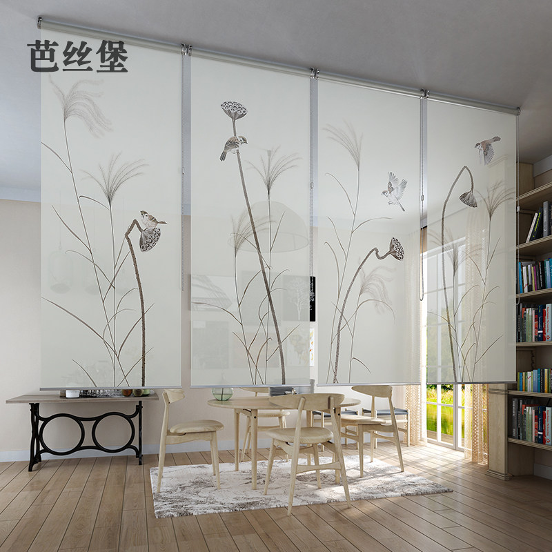 卷帘窗帘升降悬挂帘子软隔断屏风帘子拉帘客厅卧室新中式餐厅茶室_虎窝淘