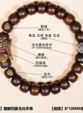 龙虎山貔貅纳福玉化枣木原木手串 男士女士手链把玩雷击木枣木