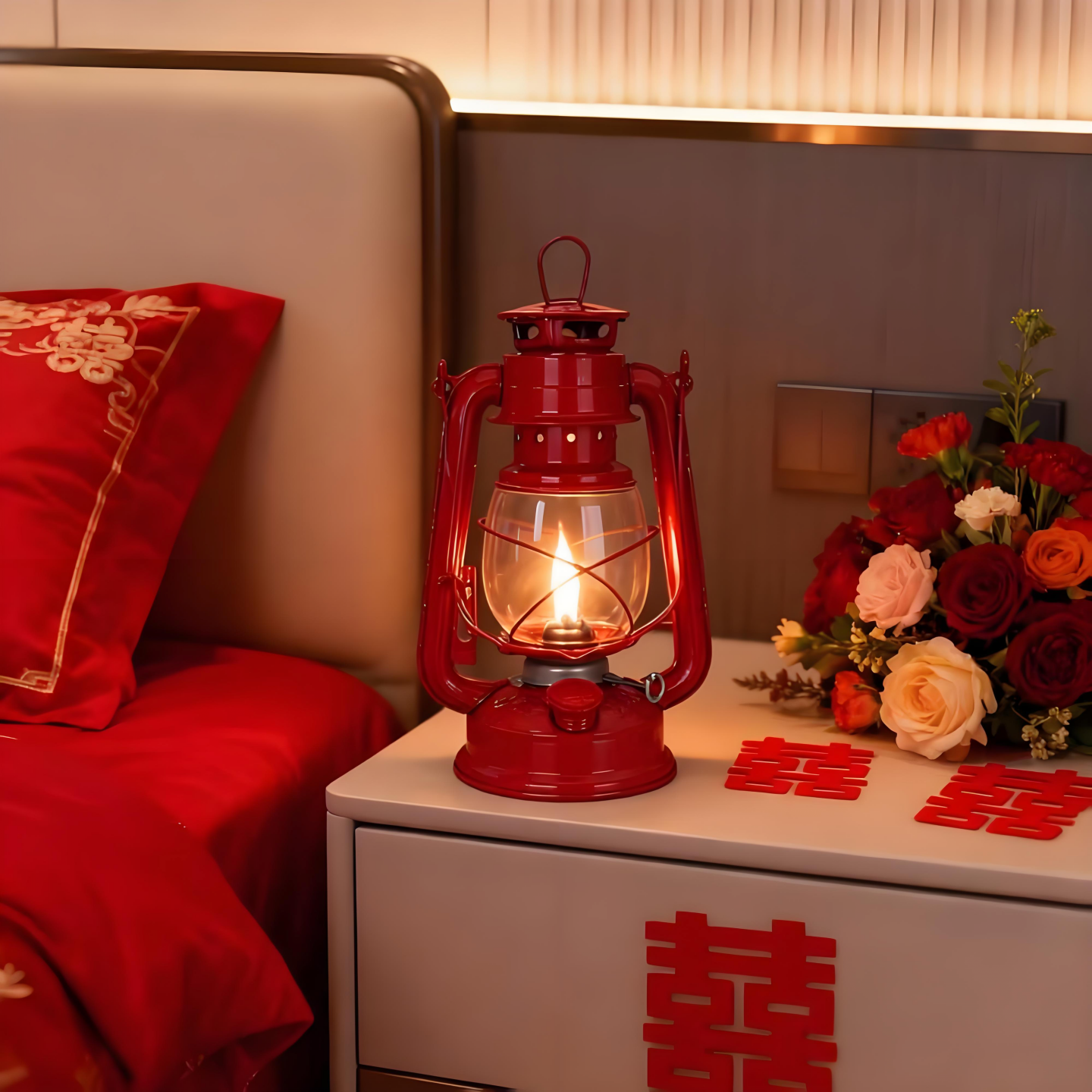 老式经典款红色煤油马灯结婚乔迁新居祈福灯婚礼接亲拍照道具船灯