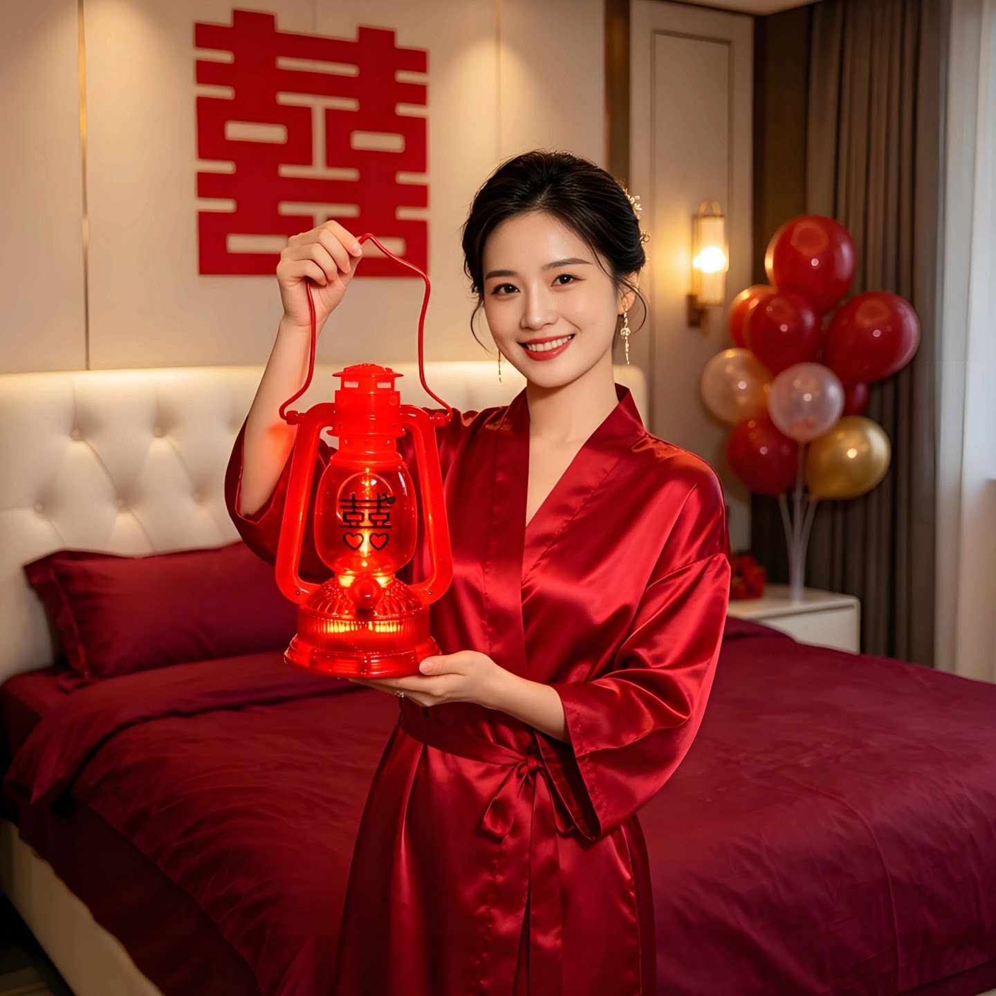 结婚乔迁电子马灯红色塑料复古煤油灯丁财两旺如意吉祥喜庆摆件灯