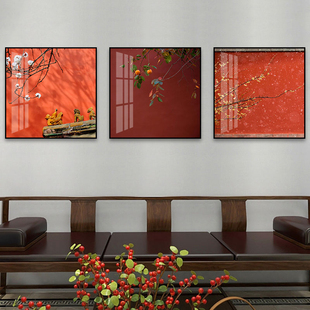 故宫红挂画老北京红墙羊肉火锅店餐馆古风新中式红木家具店装饰画